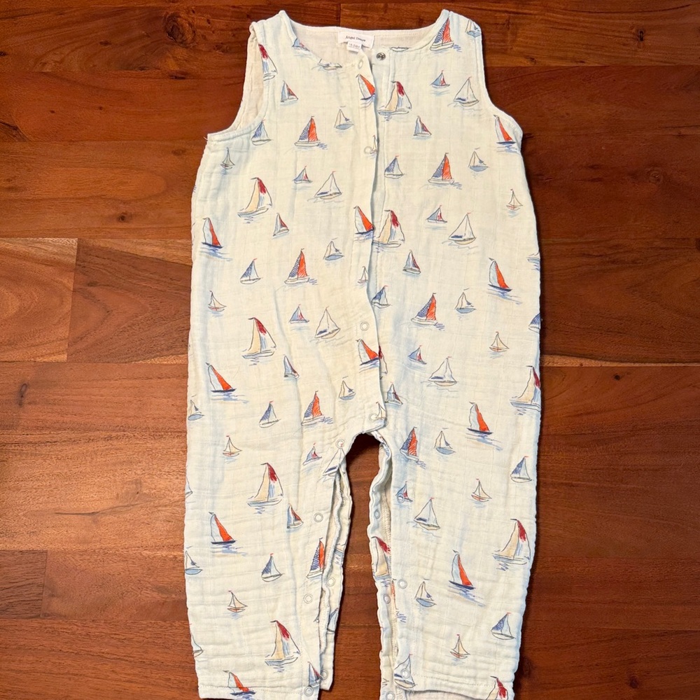 Angel Dear Linen Sailboat Baby Romper
